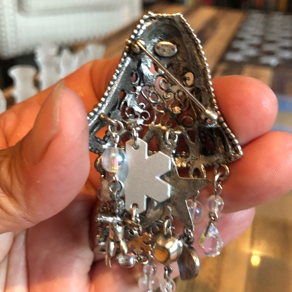 Vintage Kirks Folly Silver Bell Brooch, Crystal Snowflake Angels Stars Hearts - Picture 7 of 7